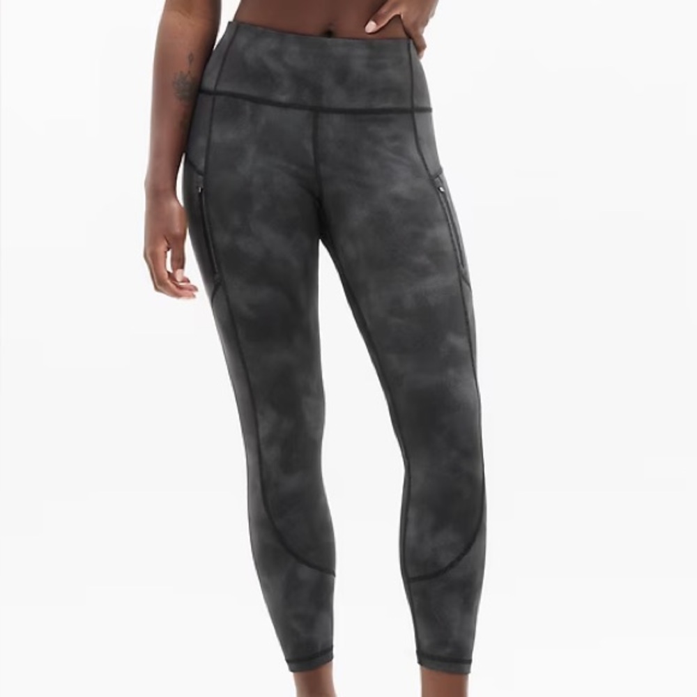 Athleta Rainier Leggings 1X High Rise Fleece Lined Running Tights Black 7/8